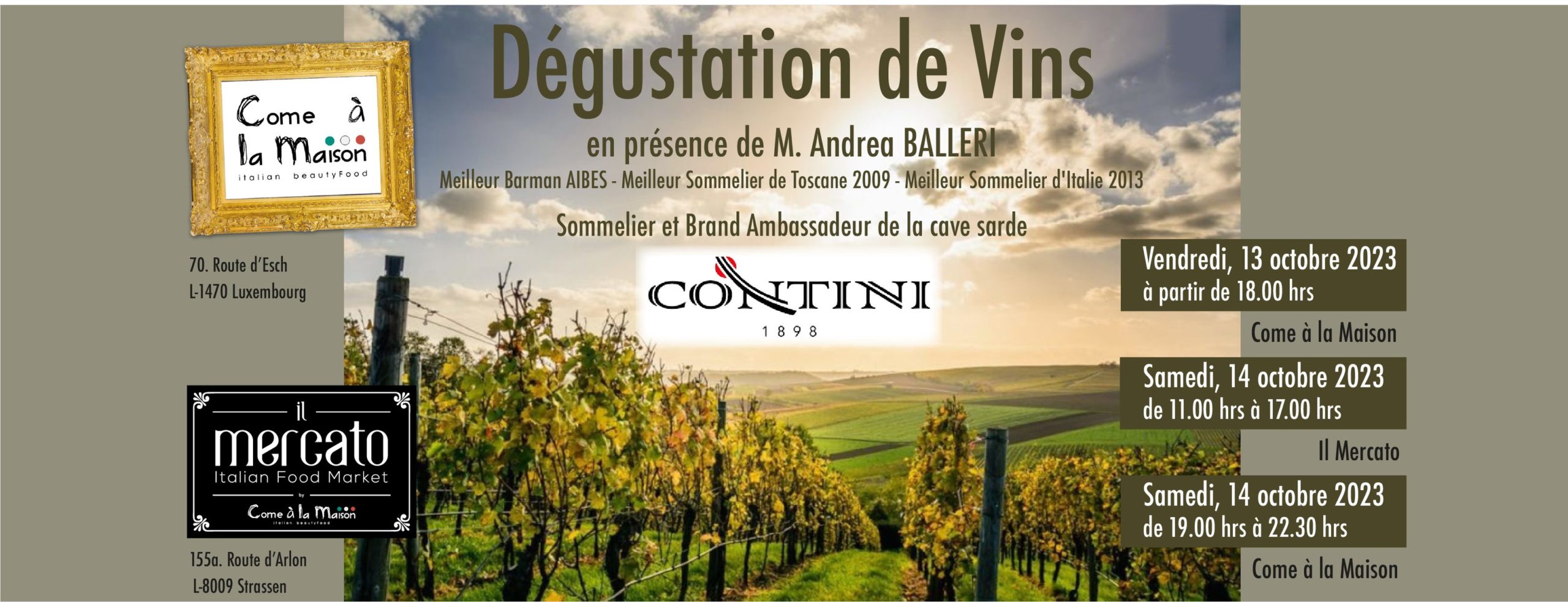 Dégustation de Vins de la Cave Contini 1898 en présence de Andrea Balleri