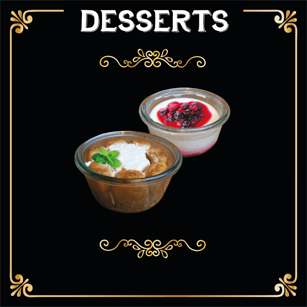 Deux desserts italiens servis à La Focacceria, disposés en diagonale