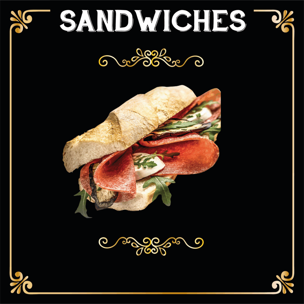 Sandwich à la charcuterie, mozzarella et roquette, servi à La Focacceria