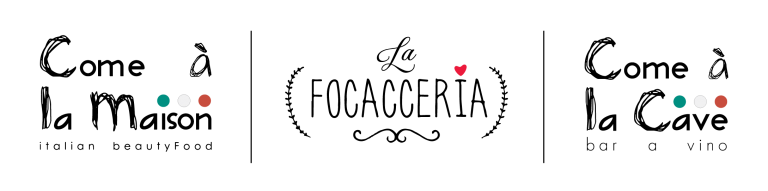 Logos de Come à la Maison, La Focacceria et Come à la Cave réunis dans une seule image